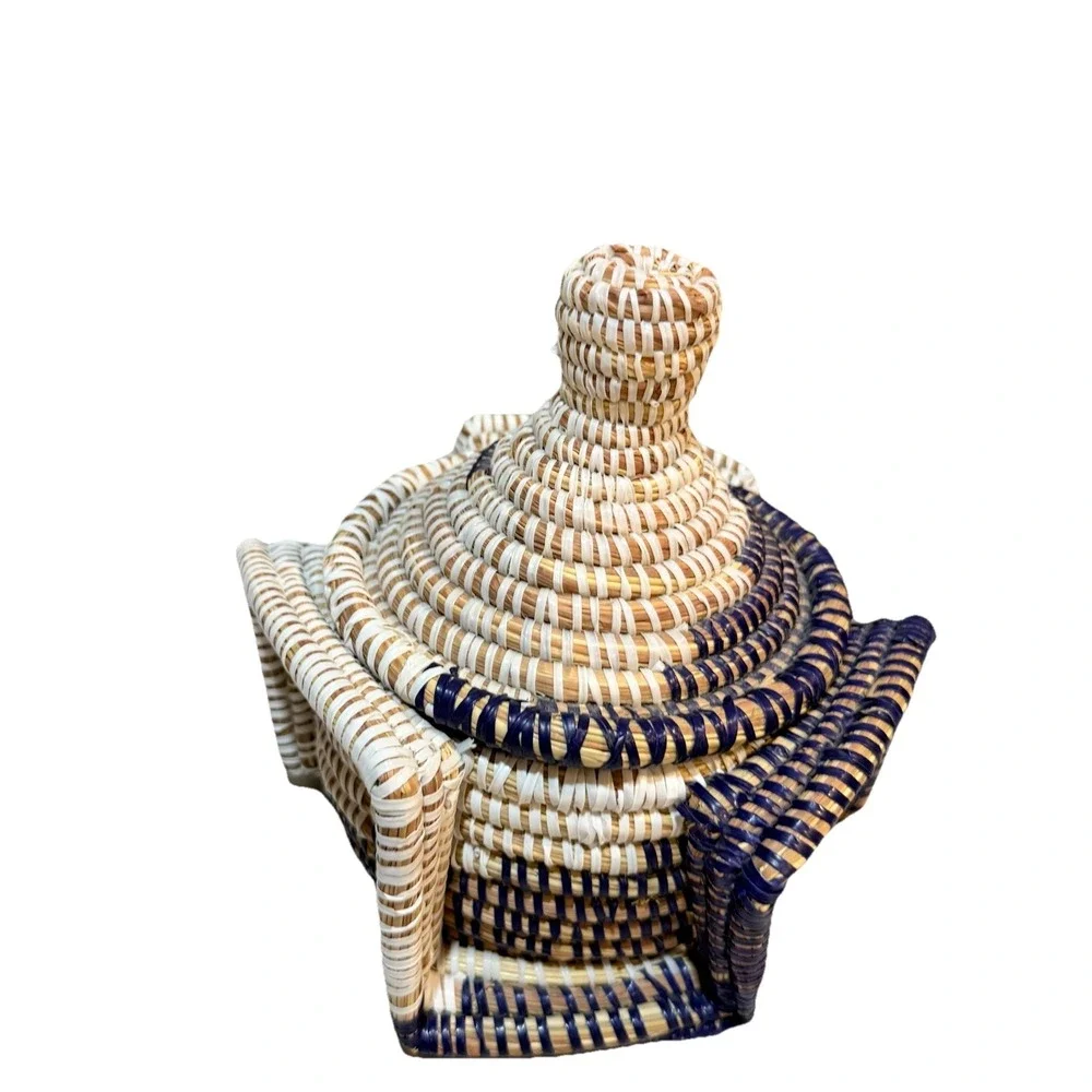Handwoven Senegalese Storage Basket Lid Unique shap curved base‎ and intricate